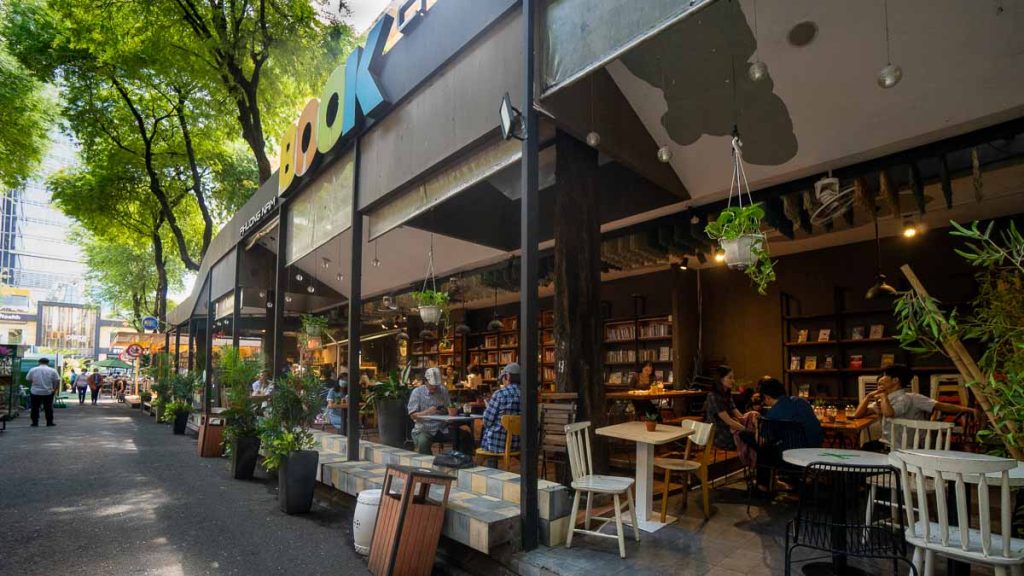 People sitting and reading in a cafe in book street - Southern Vietnam