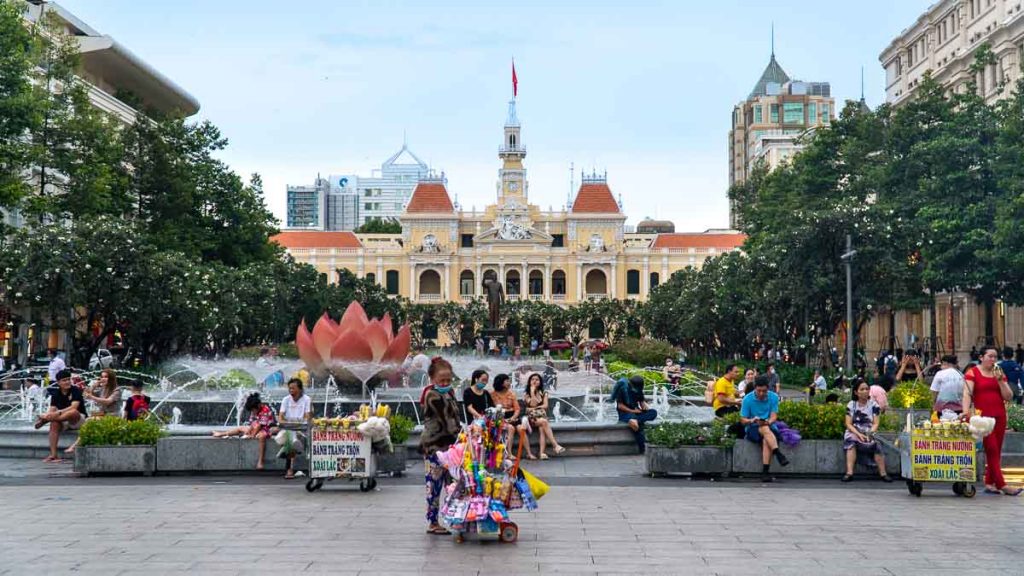 People sitting by the lotus fountain at Ho Chi Minh City Centre - Things to do in Ho Chi Minh City