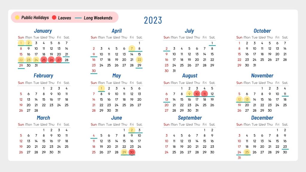 2023 Annual Leaves Calendar - 2023 Singapore Public Holidays