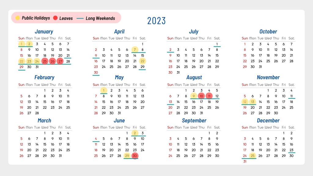 2023 Annual Leaves calendar - 2023 Long Weekends Singapore