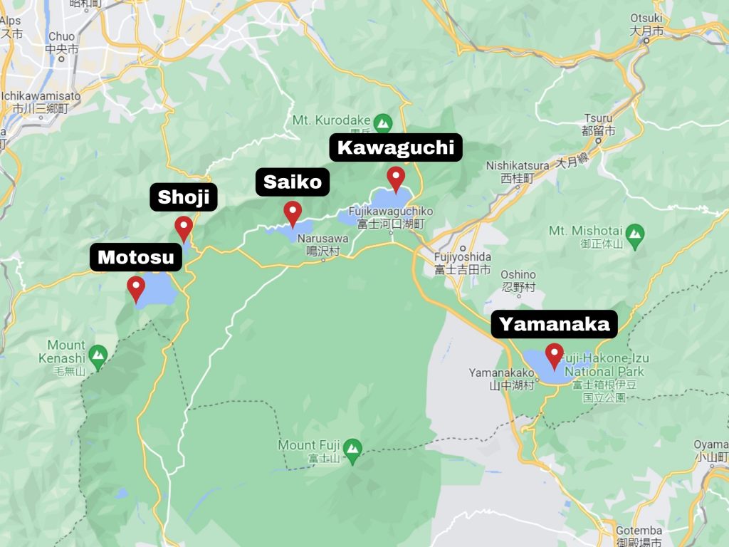 Fuji Five Lakes locations - Mt Fuji Itinerary