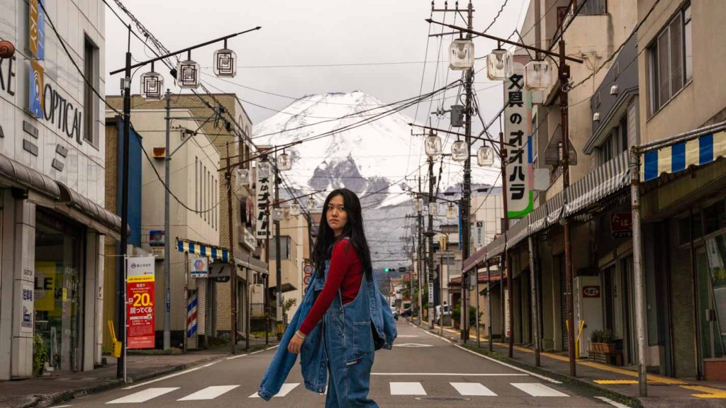 Girl Crossing Honcho Street Fujiyoshida