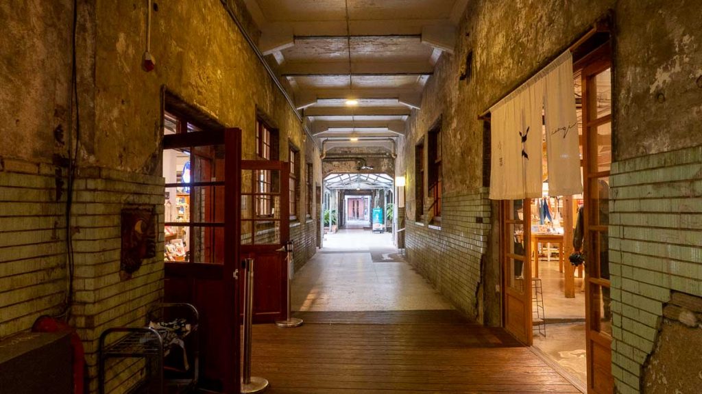 A hallway in between stores at Huashan 1914 Creative Park - taipei itinerary