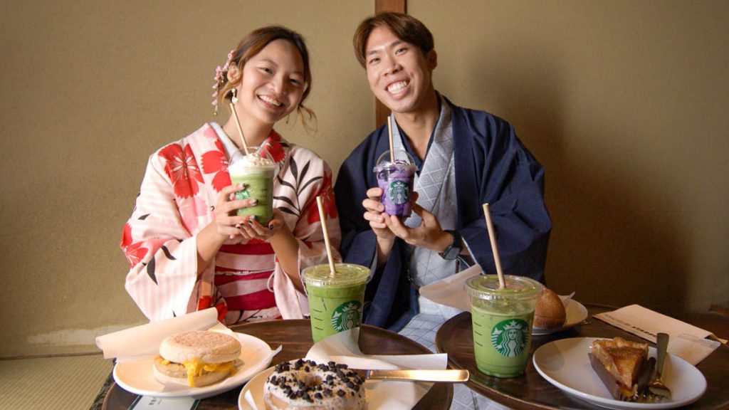 Girl and Boy Dining at Kyoto Starbucks - Things to eat in Kyoto