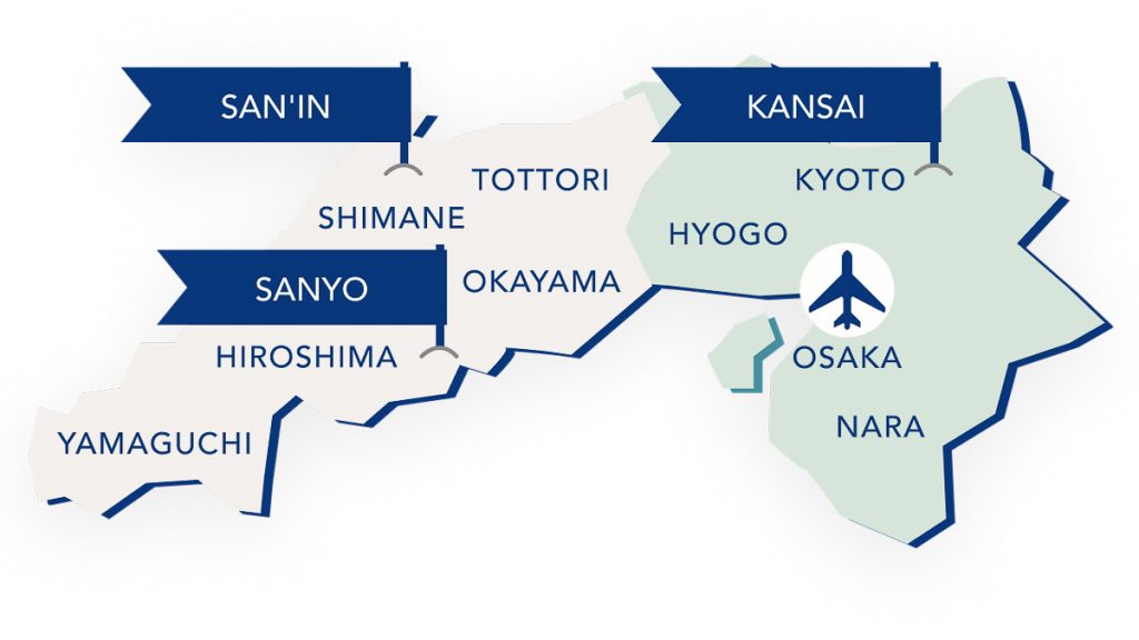Map of Chugoku San'in and San'yo - Things to do in San'in Japan