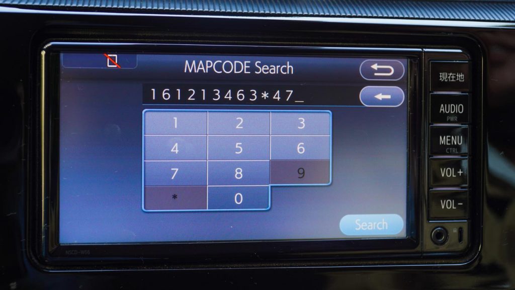 Mapcode on car screen - Car rental in Japan