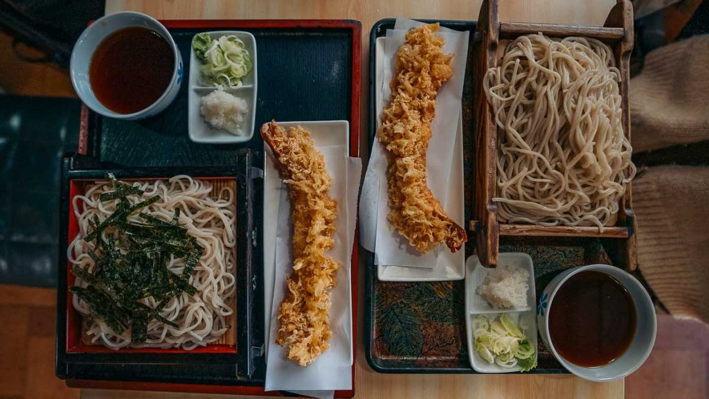 Otaru 手打ち御膳蕎麦「砂場」Soba Restaurant Flatlay of Food - Best Things to eat in Japan