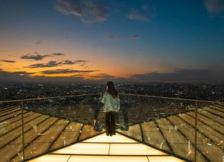 Shibuya Sky Sky Edge Lookout point at sunset in Tokyo, Japan