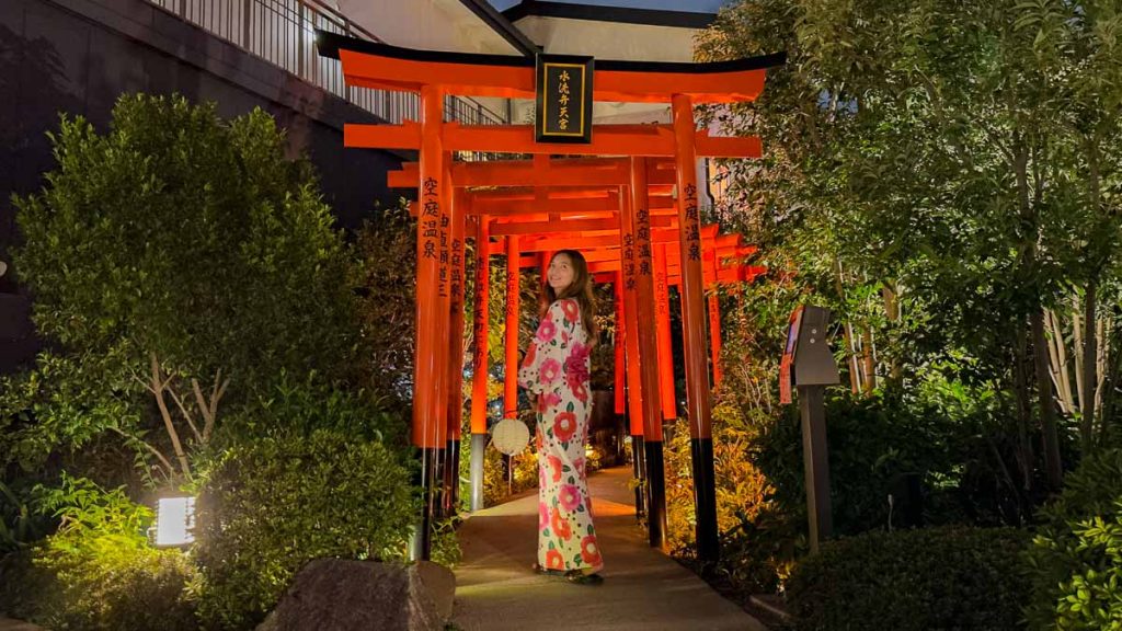 Girl in Yukata at Solaniwa Rooftop Garden - Japan Itinerary