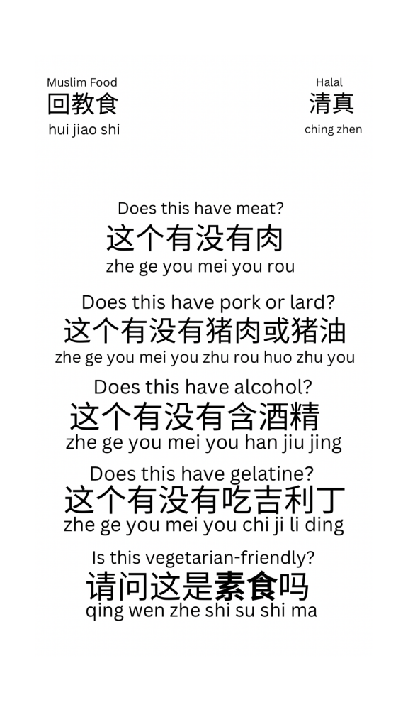 screenshot of lock screen of chinese phrases for halal food - Halal Food in Non-Muslim Countries