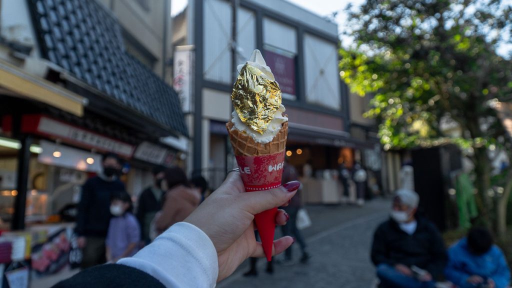 Gold leaf ice cream from a shop in Kanazawa 