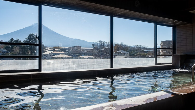 Kawaguchiko Onsen Oike View of Mount Fuji from Onsen - Where to stay in Kawaguchiko