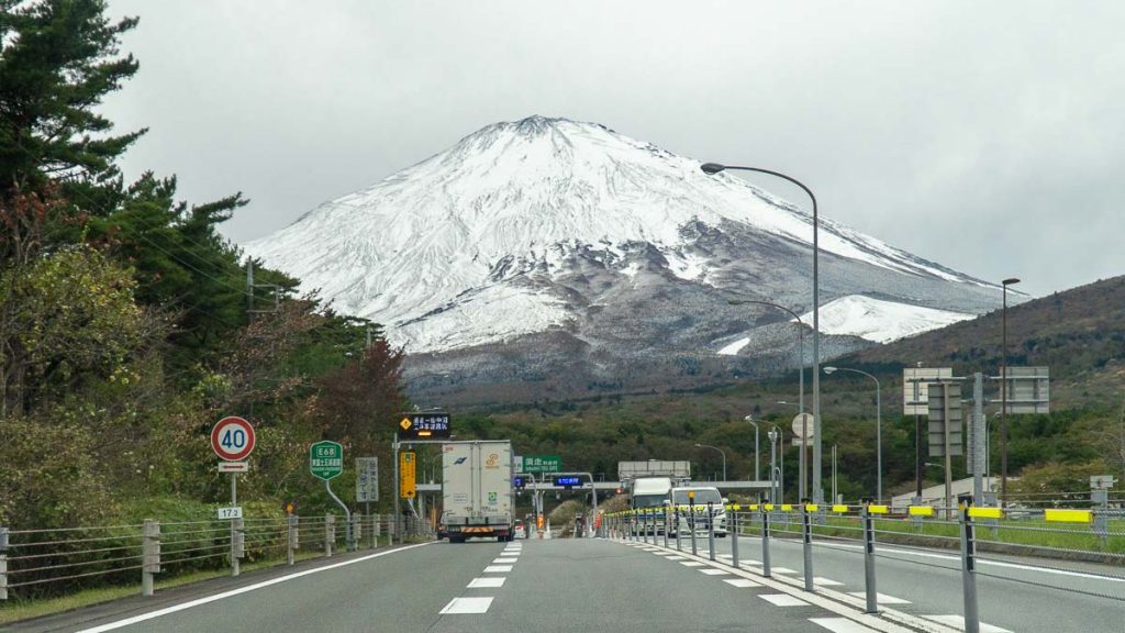 Mt Fuji view on a toll gate lane - mt fuji viewing spots