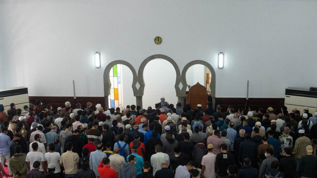 congregants during friday prayers in taipei grand mosque - Solo Travelling in Taiwan For Muslims
