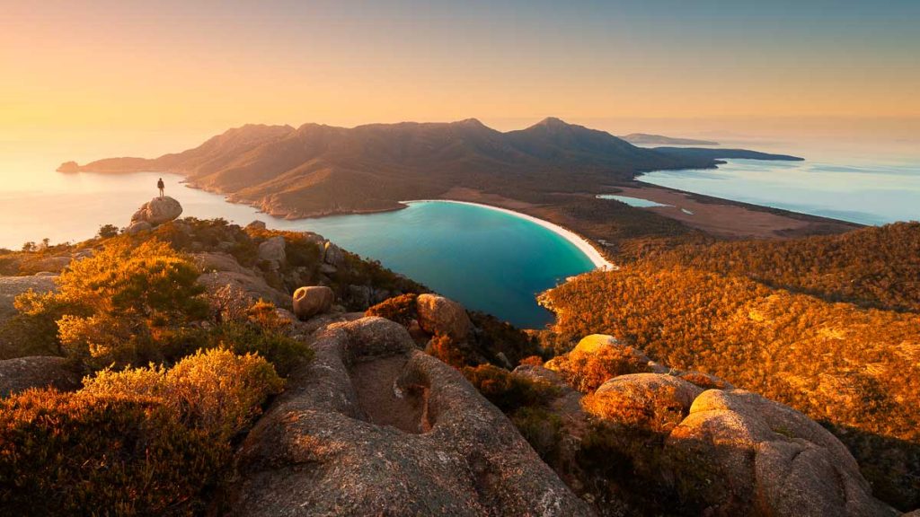 Freycinet National Park Wineglass Bay Sunset Things to do in Tasmania Road Trip Bucket List