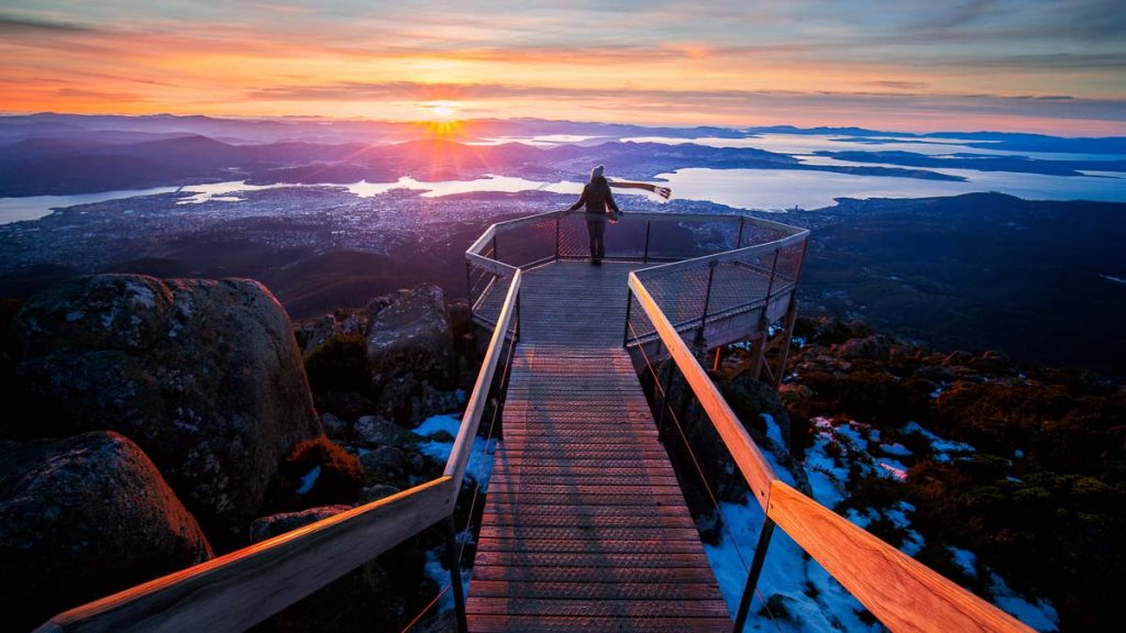 Summit of Kunanyi Mt Wellington during Sunset - Things to do in Tasmania
