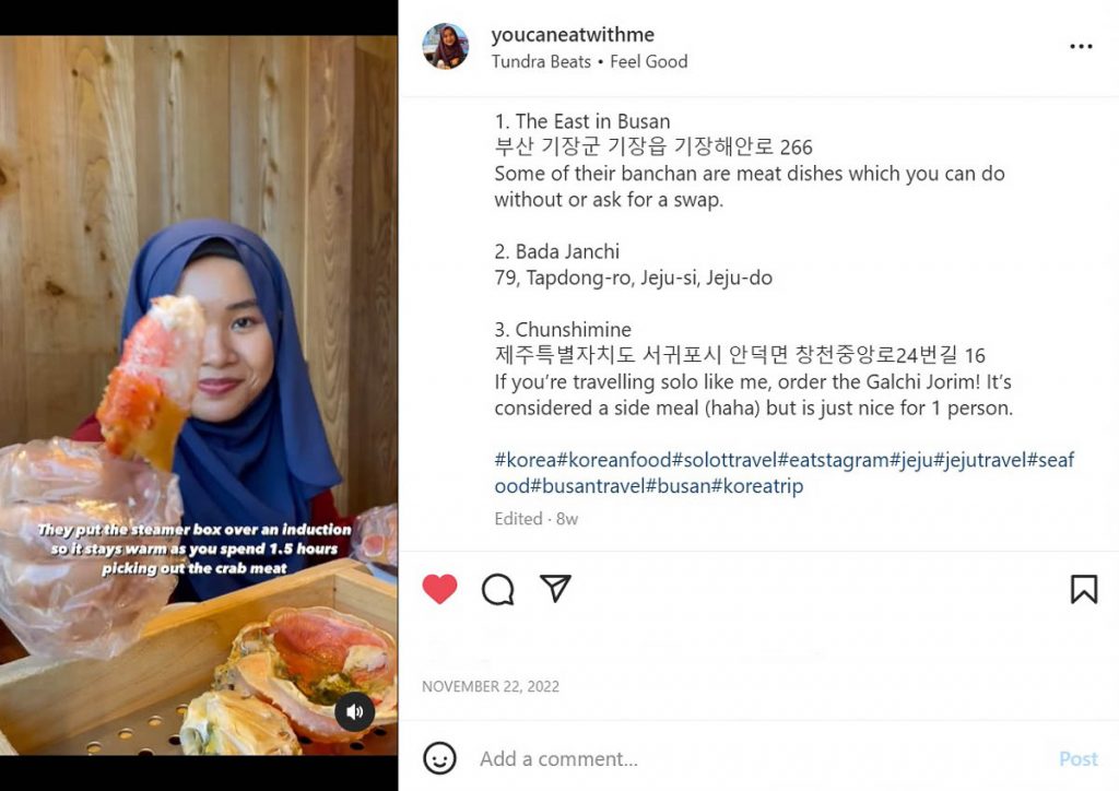 youcaneatwithme instagram showing korean food - finding halal food in non-muslim countries