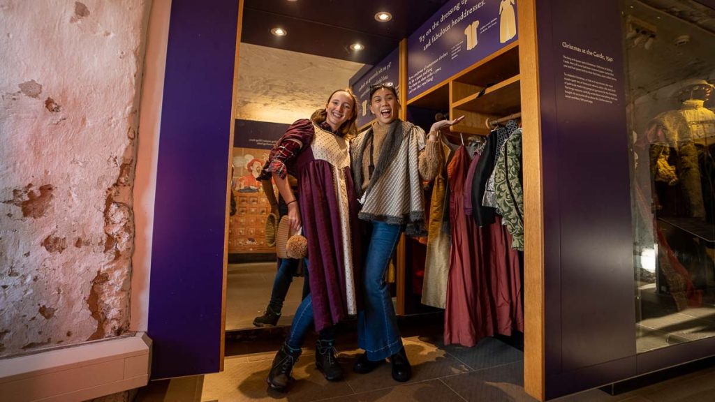 Girls dressed in period costumes at Stirling Castle Scotland - UK Itinerary