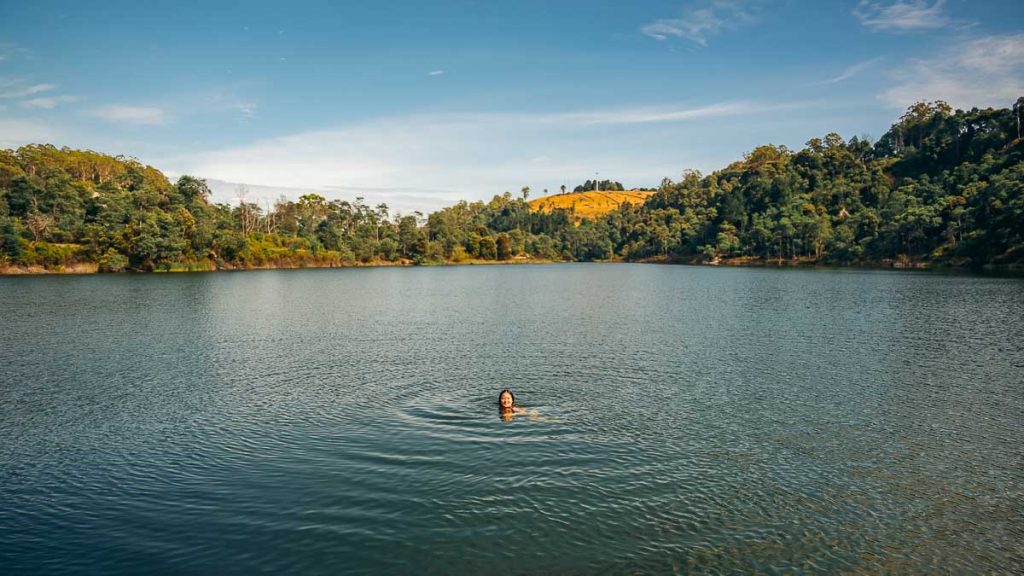 Lake Derby Floating Sauna Swimming in the Lake - Tasmania Itinerary