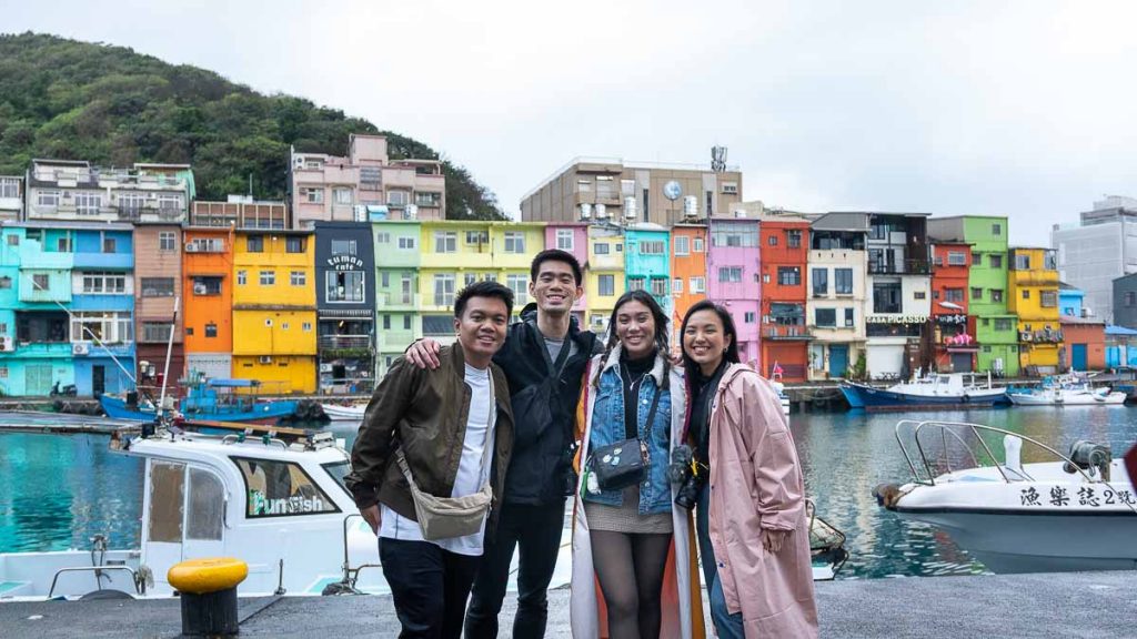 group Photo at Zhengbin Port Colour Houses - Taipei Itinerary
