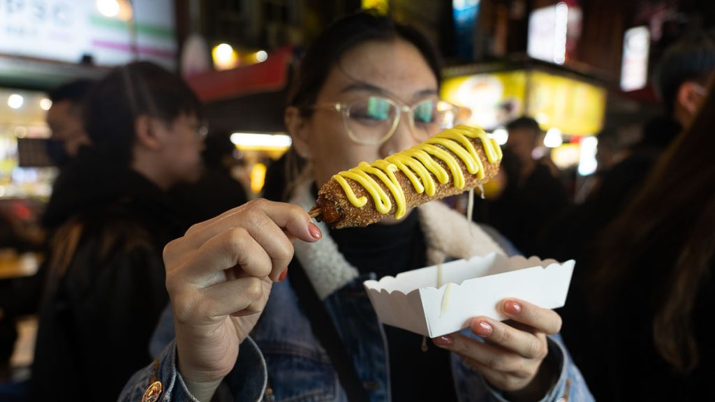 Cheesy Corn Dog at Ningxia Night Market - Taipei Itinerary