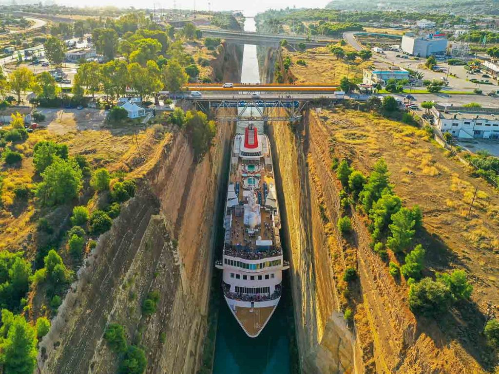 Ship Passing Through Corinth Canal - Greece Bucket List