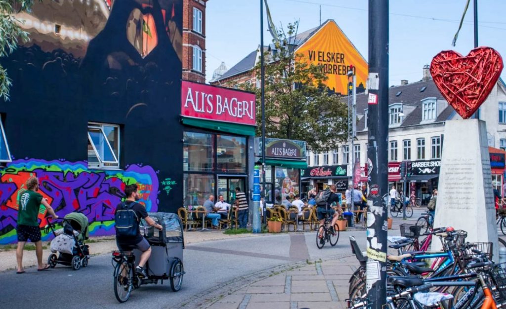 people cycling through norrebrogade - Denmark Nørrebro