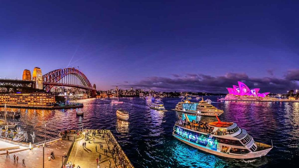 Harbour lights during Vivid Sydney - Things to do in Sydney