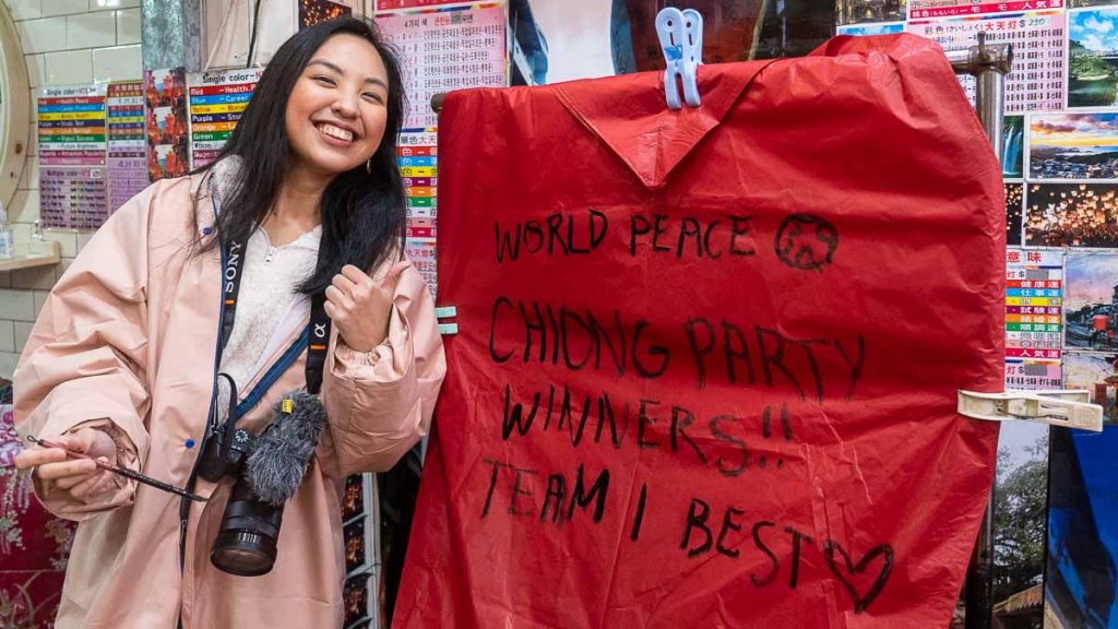 Woman posing with Sky Lantern at Shifen Old Street - Things to do in Taiwan