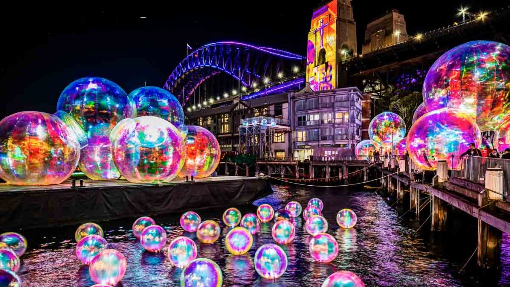Light installation at Walsh Bay during Vivid Sydney 2022 - Things to do in Sydney