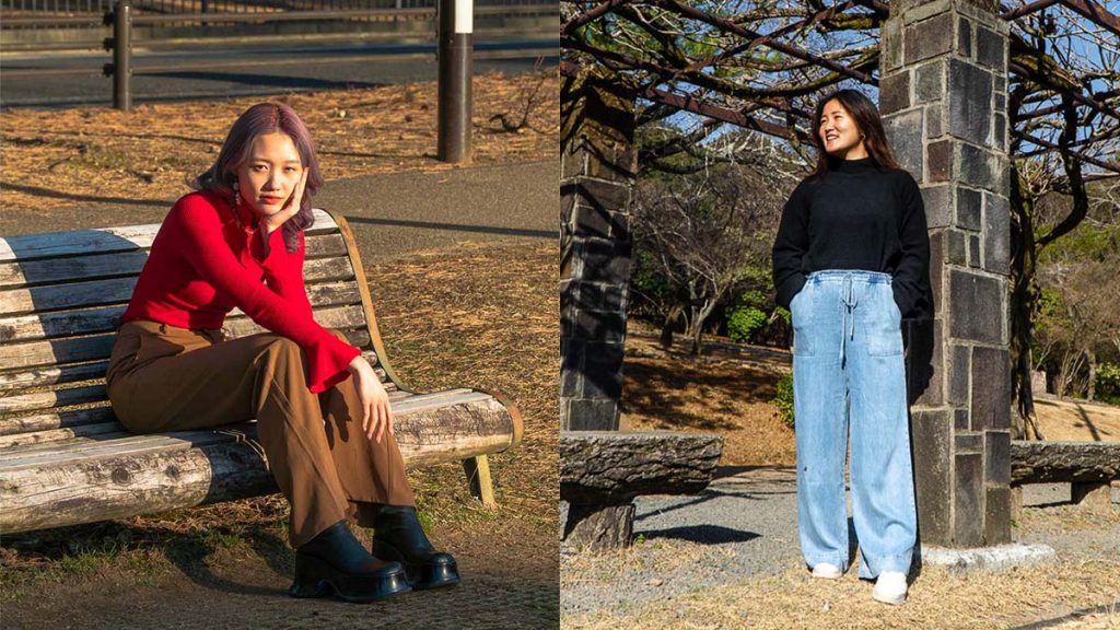 Girls wearing basic turtlenecks from Love Bonito in Japan - travel outfit ideas