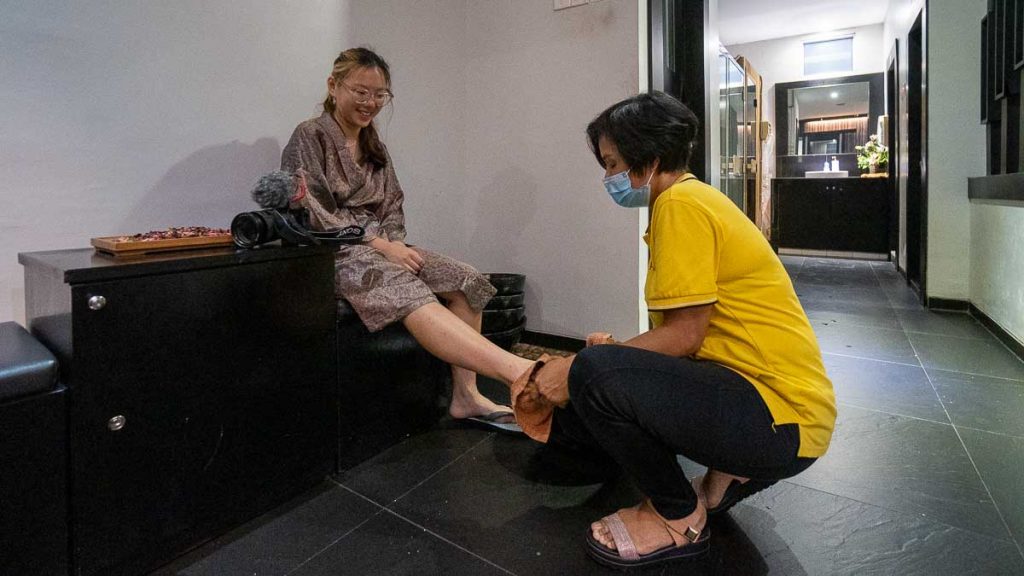 Girl getting a foot bath at Absolute Spa - Things to do in Batam
