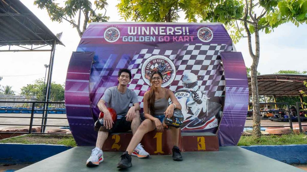 Racers on a podium at Golden City Go-kart - Things to do in Batam