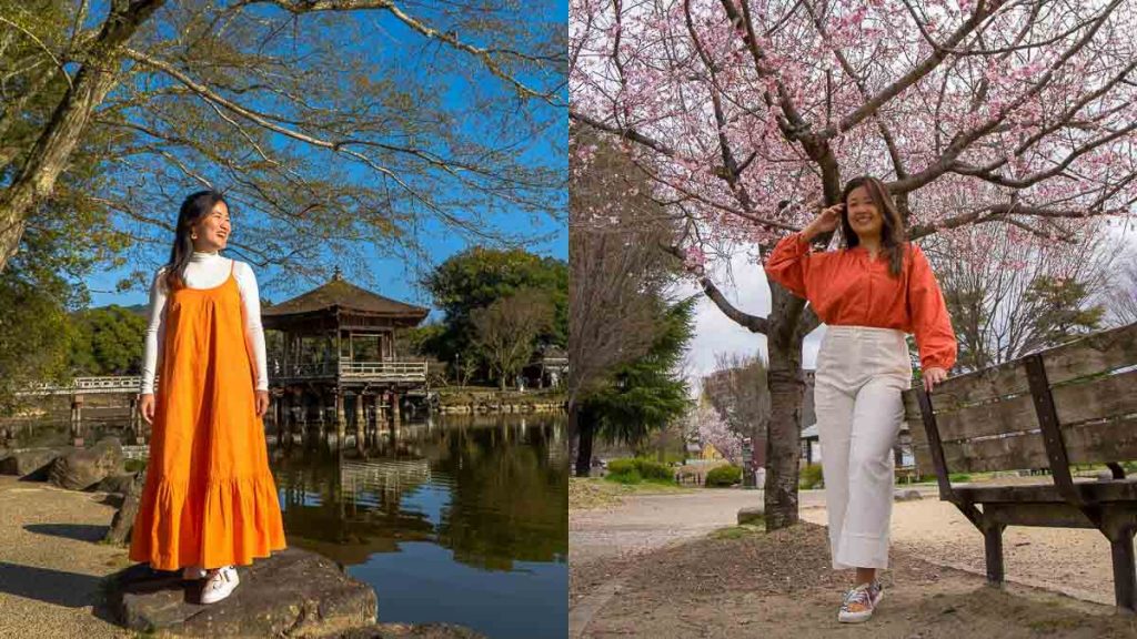 Girls wearing different orange apparel - travel outfit ideas