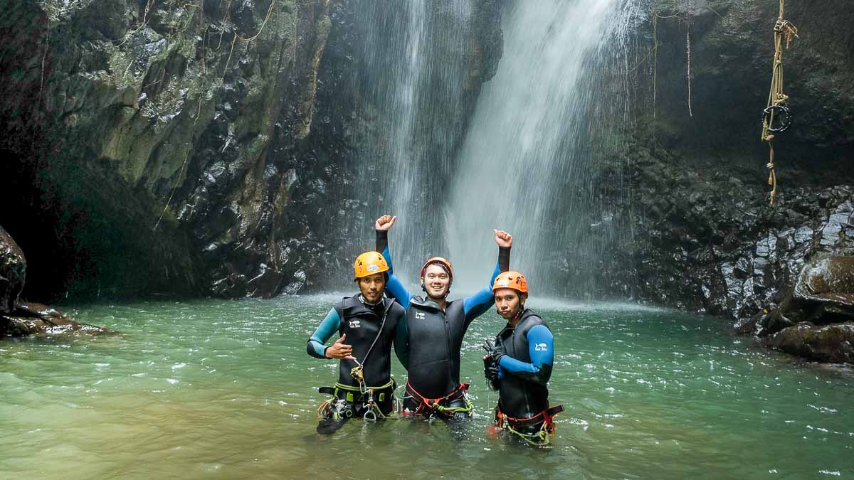 Friends canyoning in North Bali