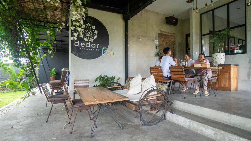 Outdoor seating area at Dedari Cafe and Eatery - Best cafes in Canggu, Bali