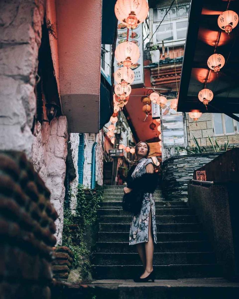 Girl wearing a qipao in Jiufen Old Street - Jiufen Shifen