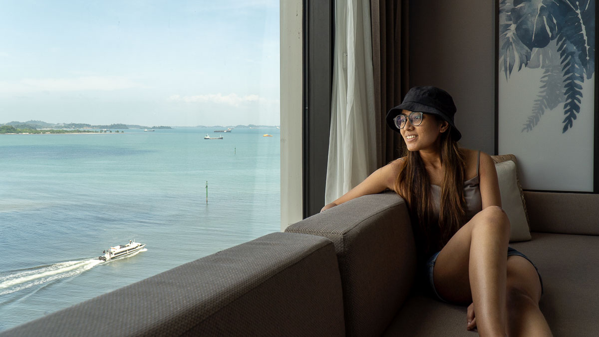 Girl enjoying the view at Marriott Hotel - Weekend Getaway from Singapore