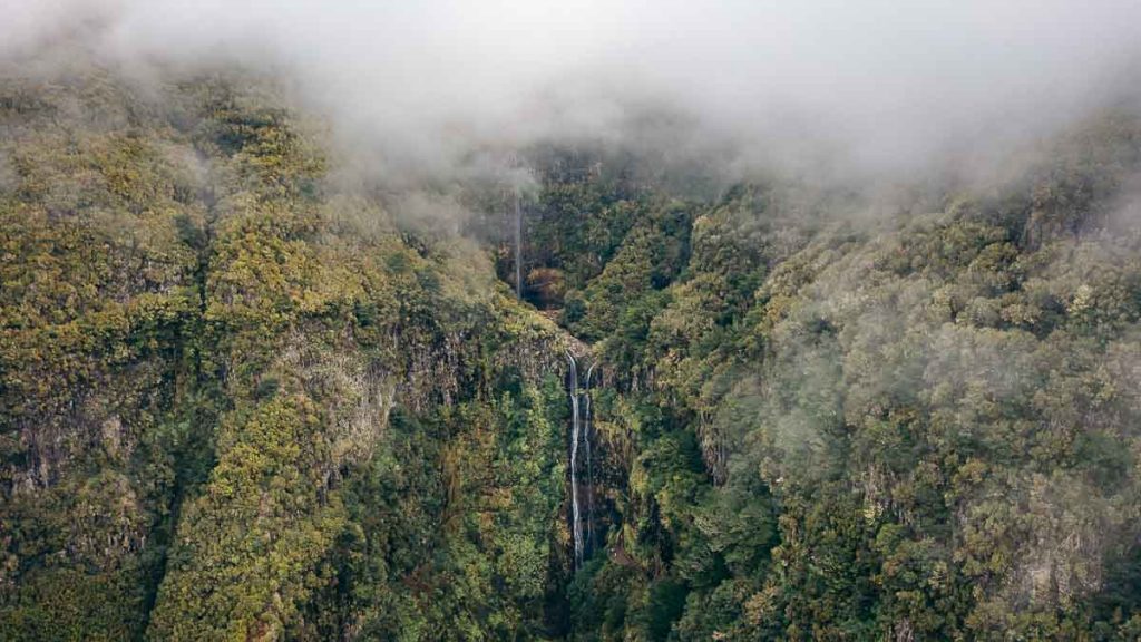 PR6 Levada das 24 Fontes Waterfall Drone Photo Madeira Travel Guide