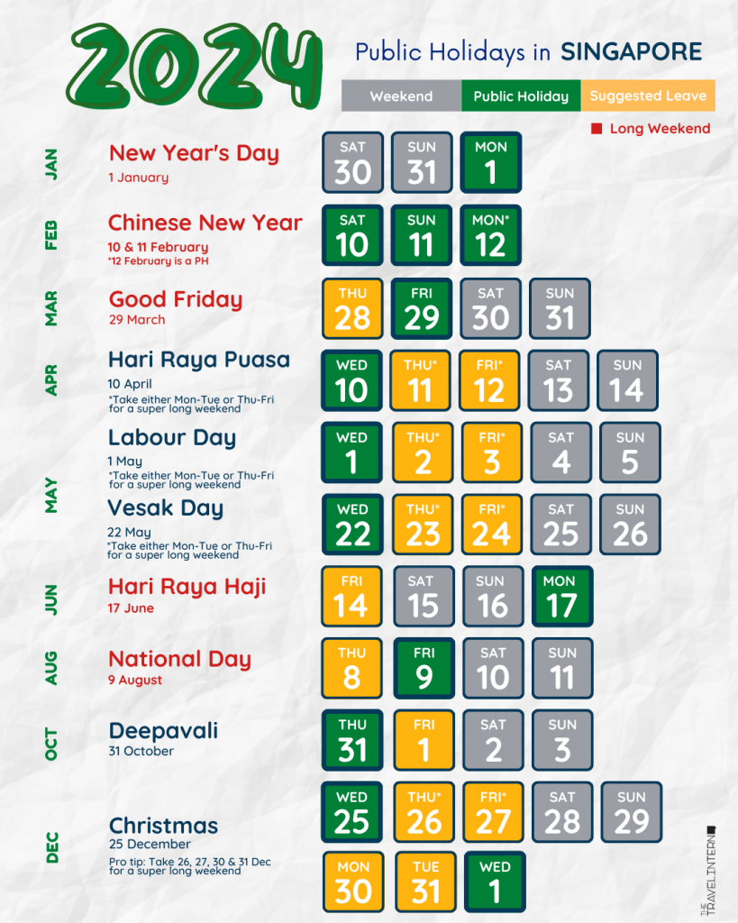 2024 Public Holidays in Singapore cheatsheet 