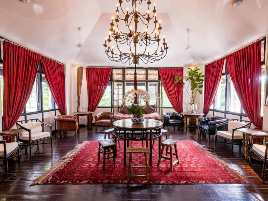 Villa Samadhi Library with Red Curtains - Staycations in Singapore