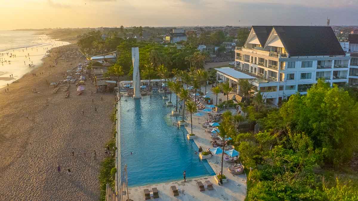 Drone shot of Vue Beach Club - Bali Itinerary