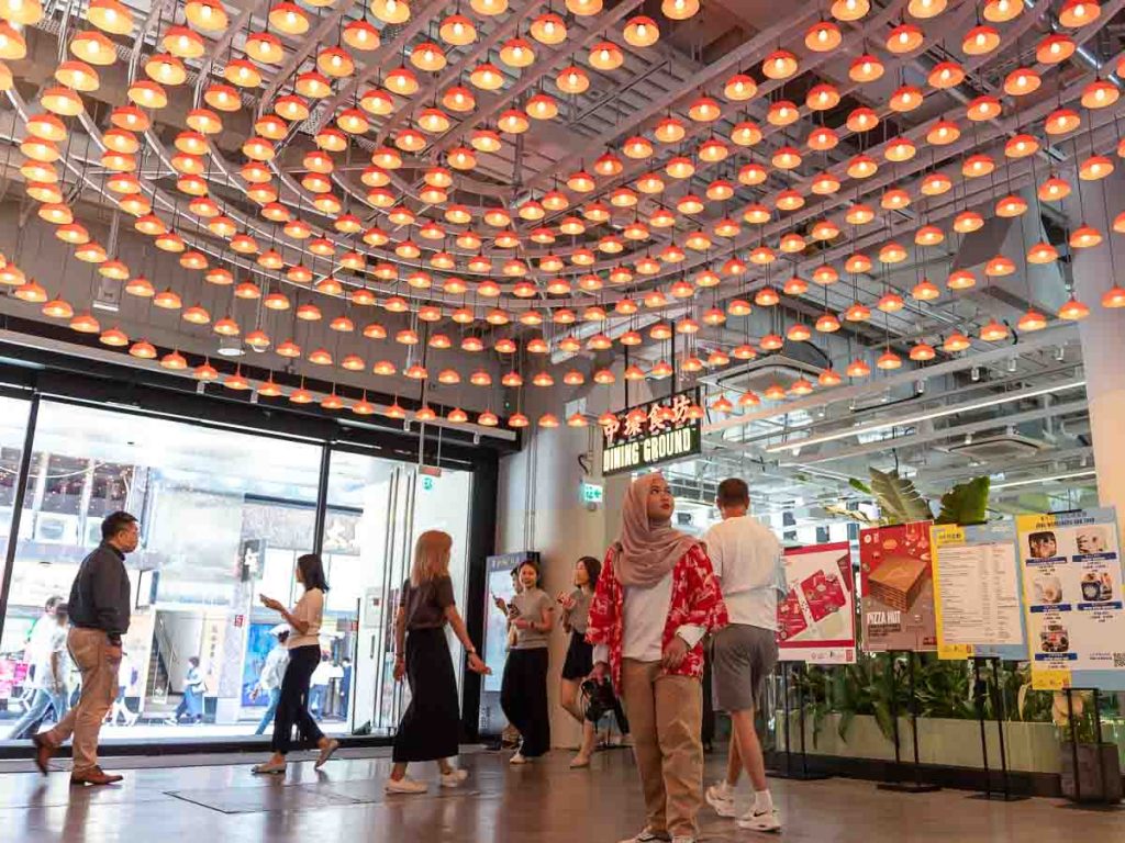 lanterns hanging from the ceiling of central market - hong kong itinerary