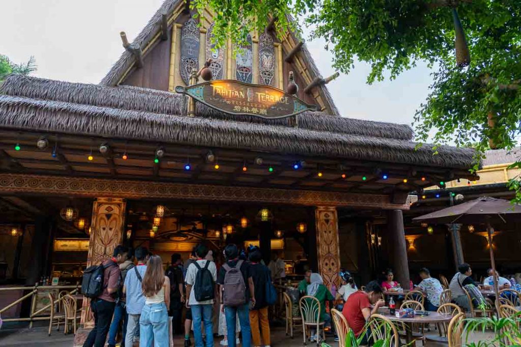 the exterior of tahitian terrace in Hong Kong Disneyland - Halal food options in Hong Kong