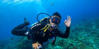Man diving in Green Island, Taitung, Hualien - Adventures in Taiwan