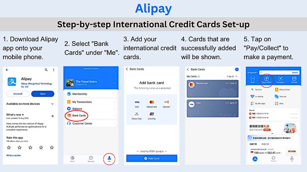 Alipay step by step 2023 - Tourist how to add credit cards to Alipay and Wechat Pay