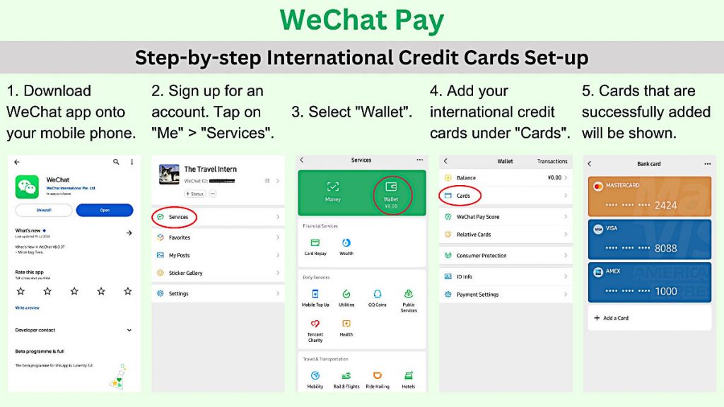 WeChat Pay step by step 2023 - Tourist how to add credit cards to Alipay and Wechat Pay