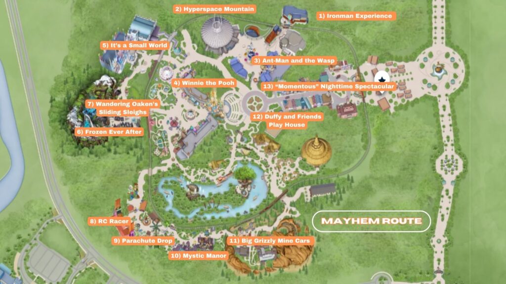 Suggested Mayhem Route/Map for Hong Kong Disneyland