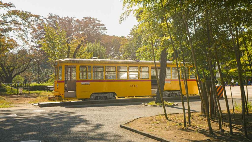 Yellow Preserved Bus at Edo-Tokyo Open Air Architectural Park - Non-Touristy Tokyo