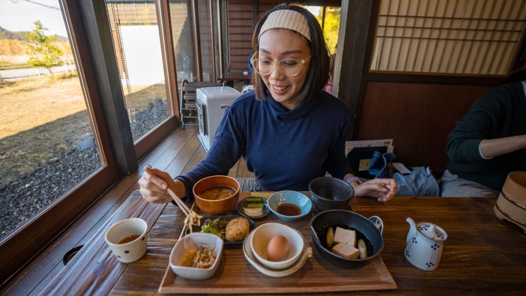 Girl Eating Mikuriya Breakfast Set - Solo Travel in Tokyo